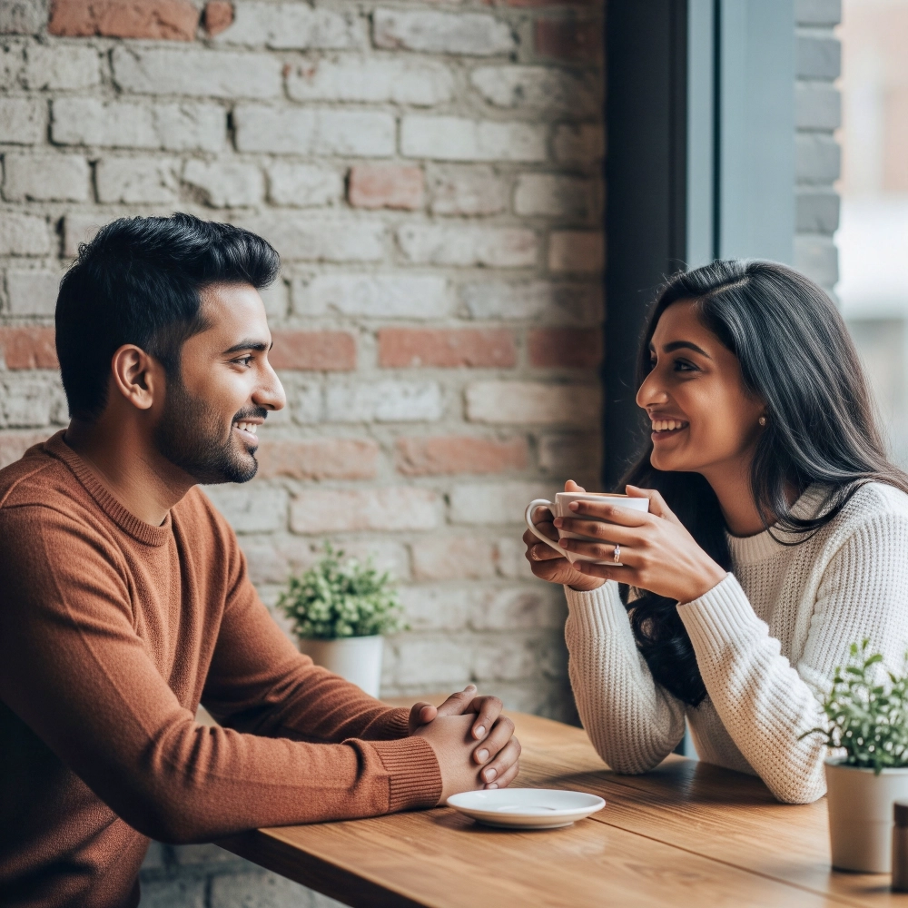 Couple happily interacting
